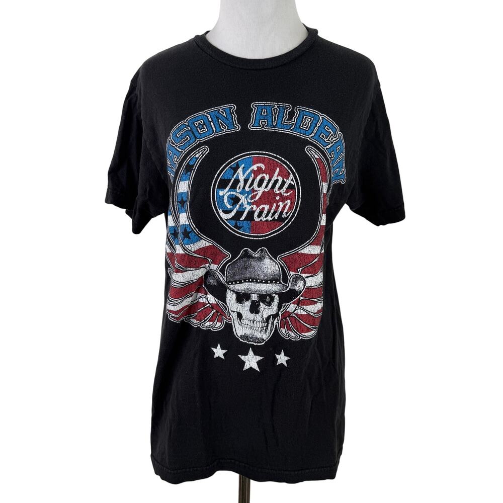 Jason Aldean Women's Night Train Patriotic Skull Graphic T-Shirt